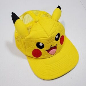 Pikachu Men Hat OS Yellow Pokemon Trucker Snapback Embroidered‎ Cap